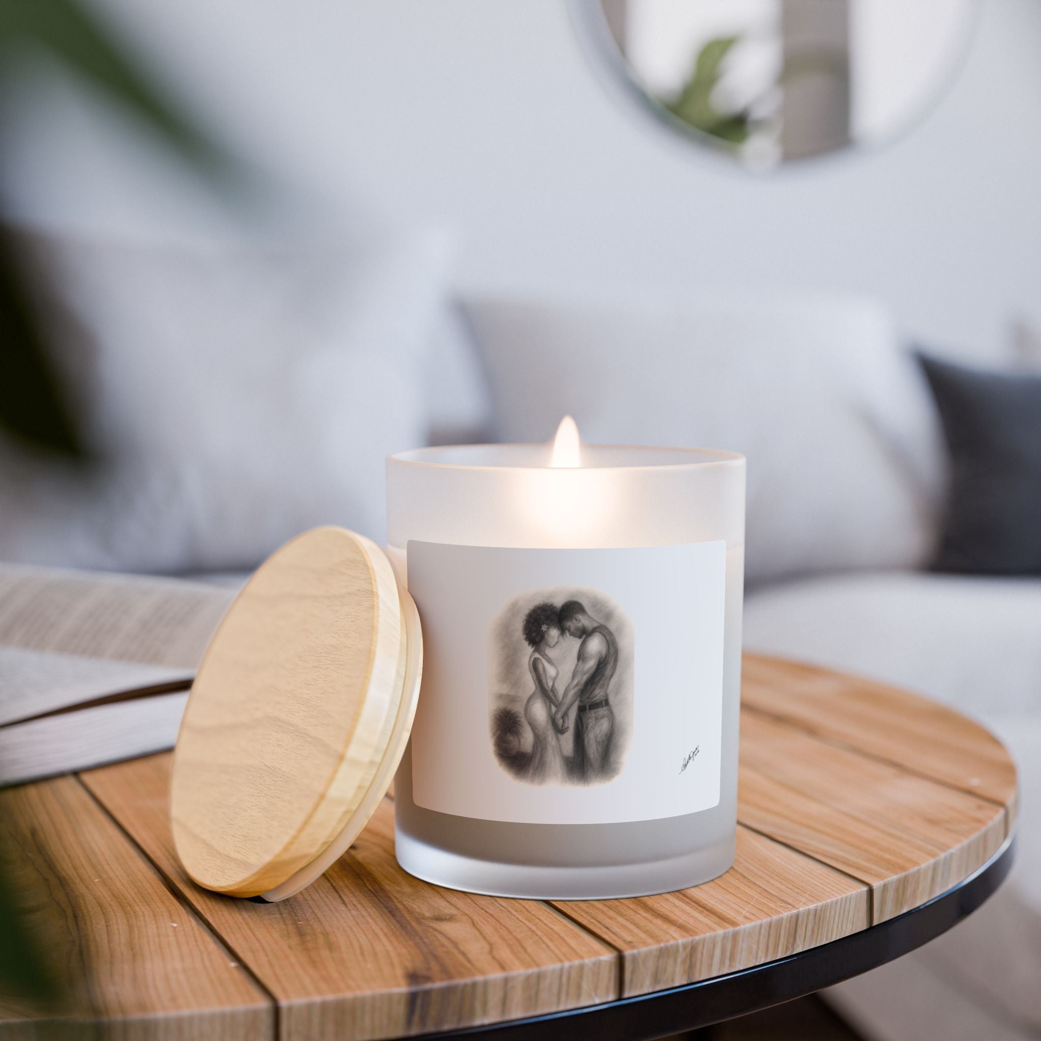 Romantic Embrace Frosted Glass Candle — 11oz Scented Gift for Couples